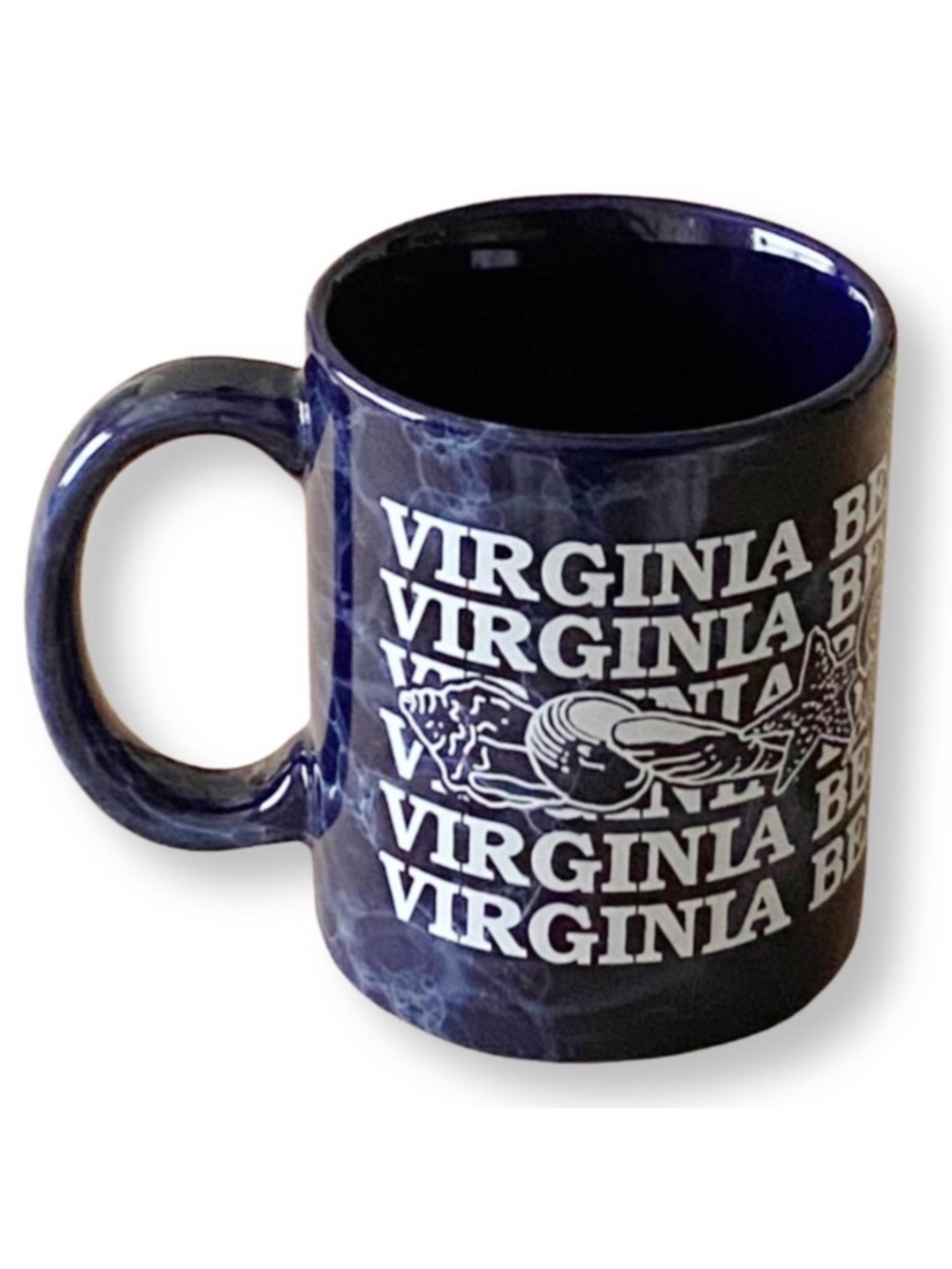 Virginia Beach Vintage 1996 Navy Blue Sea Shell Marbled 12oz Souvenir Coffee Mug